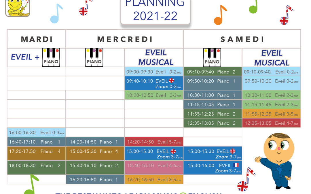 Planning 21-22 Eveil Musical, Cours de Piano, Zoom Musical