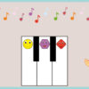 Notes de musique et piano avec couleur et personnages attachants