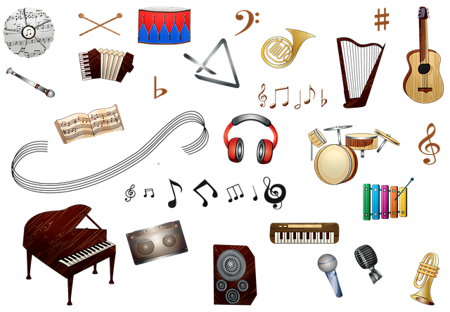 instruments de musique piano guitare harpe symboles musicaux